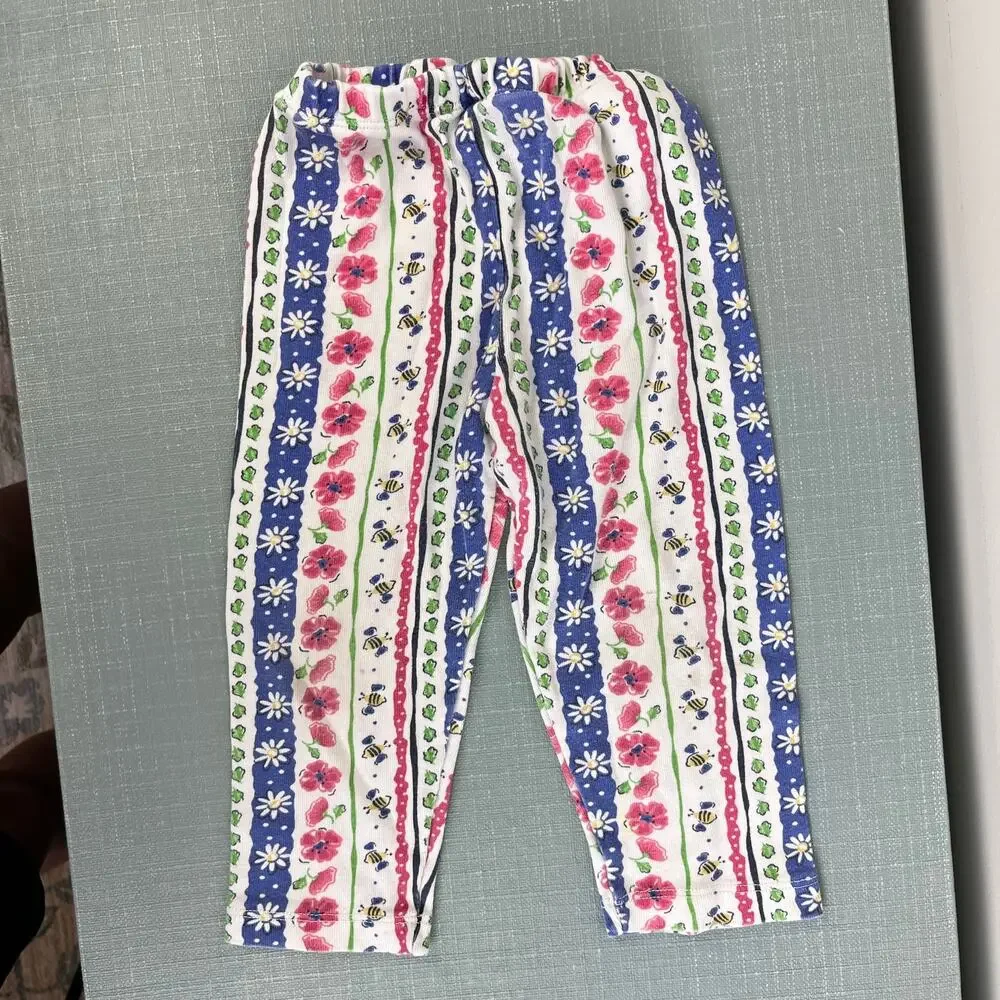 Vintage OshKosh B'gosh Striped Floral Garden Leggings 24 Months